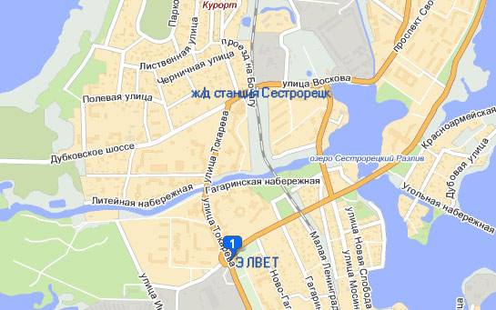 Схема проезда к ветеринарному центру Элвет в Сестрорецке на Приморском шоссе